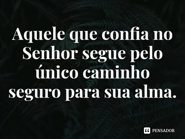 ⁠Aquele que confia no Senhor segue pelo único caminho seguro para sua alma.... Frase de Rogerio Cerqueira Jr.