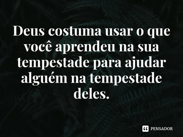 ⁠Deus costuma usar o que você aprendeu na sua tempestade para ajudar alguém na tempestade deles.... Frase de Rogerio Cerqueira Jr.