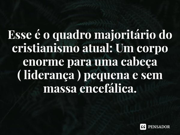 ⁠Esse é o quadro majoritário do cristianismo atual: Um corpo enorme para uma cabeça
( liderança ) pequena e sem massa encefálica.... Frase de Rogerio Cerqueira Jr.