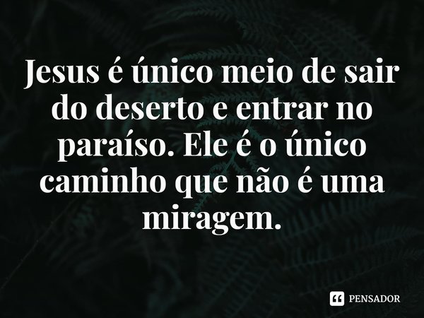 ⁠Jesus é único meio de sair do deserto e entrar no paraíso. Ele é o único caminho que não é uma miragem.... Frase de Rogerio Cerqueira Jr.