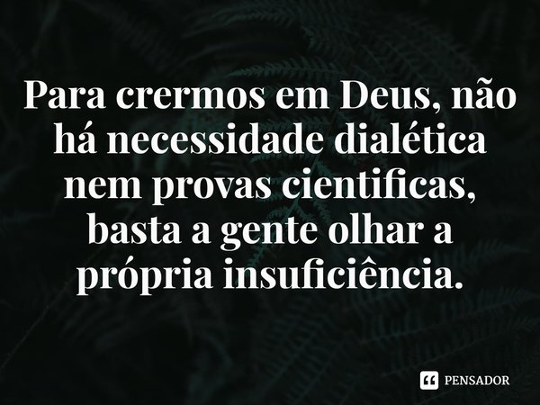 ⁠Para crermos em Deus, não há necessidade dialética nem provas cientificas, basta a gente olhar a própria insuficiência.... Frase de Rogerio Cerqueira Jr.