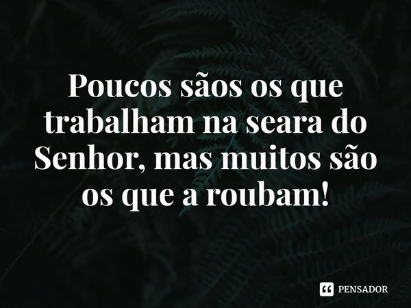 ⁠Poucos sãos os que trabalham na seara do Senhor, mas muitos são os que a roubam!... Frase de Rogerio Cerqueira Jr.