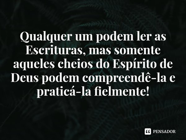 ⁠Qualquer um podem ler as Escrituras, mas somente aqueles cheios do Espírito de Deus podem compreendê-la e praticá-la fielmente!... Frase de Rogerio Cerqueira Jr.