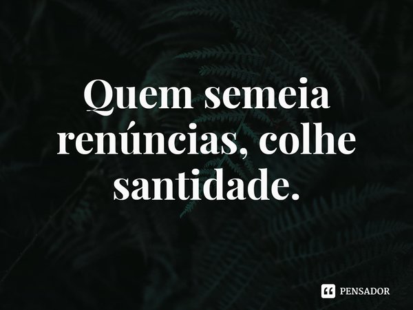 ⁠Quem semeia renúncias, colhe santidade.... Frase de Rogerio Cerqueira Jr.