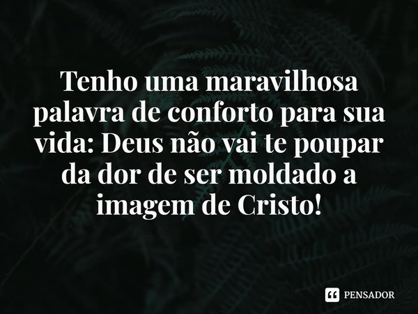 ⁠Tenho uma maravilhosa palavra de conforto para sua vida: Deus não vai te poupar da dor de ser moldado a imagem de Cristo!... Frase de Rogerio Cerqueira Jr.