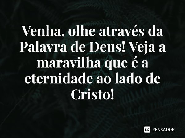 ⁠Venha, olhe através da Palavra de Deus! Veja a maravilha que é a eternidade ao lado de Cristo!... Frase de Rogerio Cerqueira Jr.