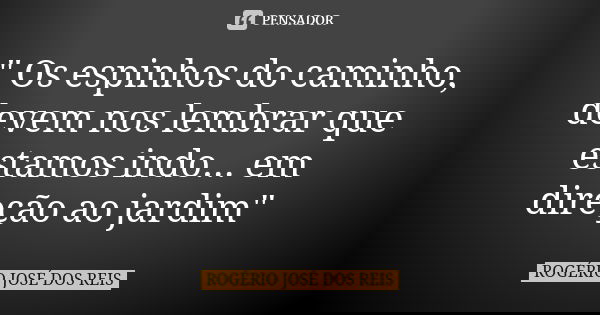 " Os espinhos do caminho, devem nos lembrar que estamos indo... em direção ao jardim"... Frase de ROGÉRIO JOSÉ DOS REIS.