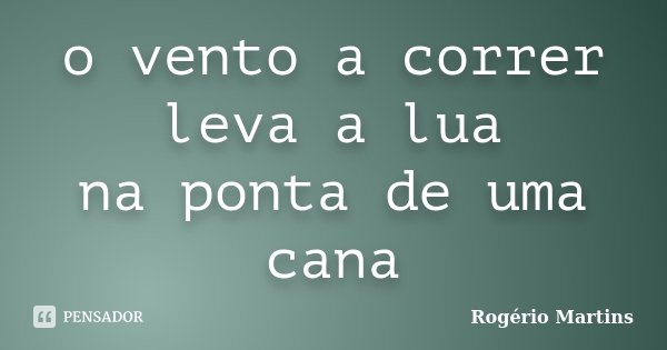 o vento a correr
leva a lua
na ponta de uma cana... Frase de Rogério Martins.