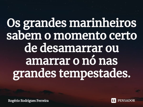 ⁠Os grandes marinheiros sabem o momento certo de desamarrar ou amarrar o nó nas grandes tempestades.... Frase de Rogério Rodrigues Ferreira.