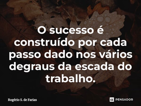 ⁠O sucesso é construído por cada passo dado nos vários degraus da escada do trabalho.... Frase de Rogério S. de Farias.
