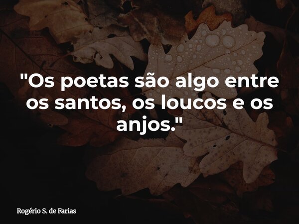"Os poetas são algo entre os santos, os loucos e os anjos."... Frase de Rogério S. de Farias.