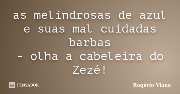 as melindrosas de azul e suas mal cuidadas barbas - olha a cabeleira do Zezé!... Frase de Rogério Viana.