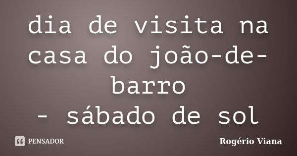 dia de visita na casa do joão-de-barro - sábado de sol... Frase de Rogério Viana.