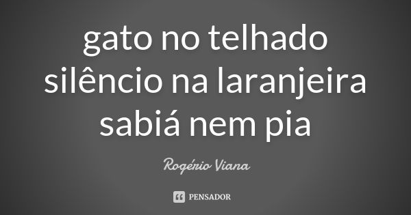 gato no telhado silêncio na laranjeira sabiá nem pia... Frase de Rogério Viana.