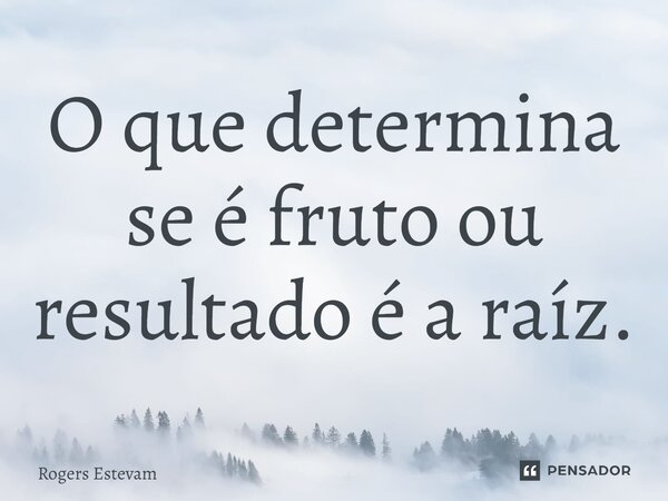 O que determina se é fruto ou resultado é a raiz.... Frase de Rogers Estevam.