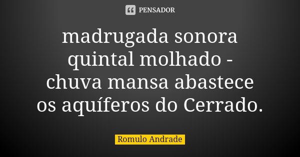 madrugada sonora quintal molhado - chuva mansa abastece os aquíferos do Cerrado.... Frase de Romulo Andrade.