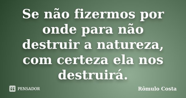 Se não fizermos por onde para não destruir a natureza, com certeza ela nos destruirá.... Frase de Rômulo Costa.