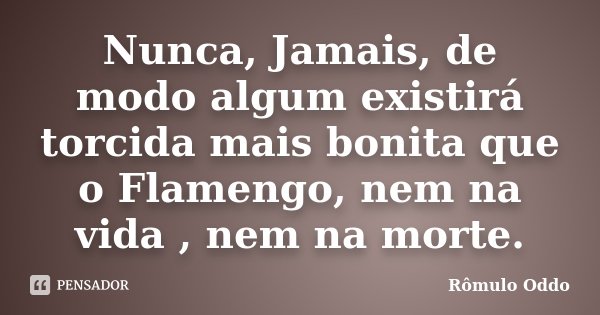 Nunca, Jamais, de modo algum existirá torcida mais bonita que o Flamengo, nem na vida , nem na morte.... Frase de Rômulo Oddo.