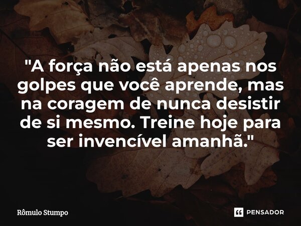 ⁠"A força não está apenas nos golpes que você aprende, mas na coragem de nunca desistir de si mesmo. Treine hoje para ser invencível amanhã."... Frase de Rômulo Stumpo.