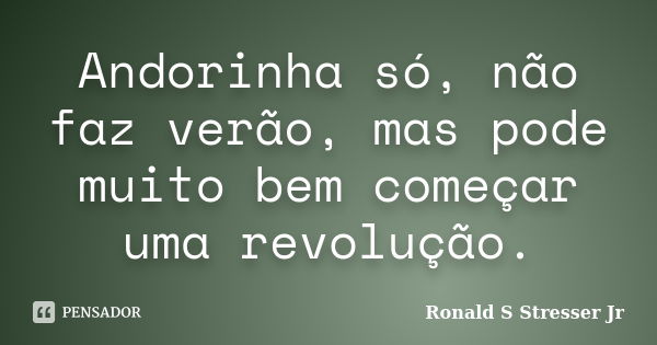 Andorinha só, não faz verão, mas pode muito bem começar uma revolução.... Frase de Ronald S Stresser Jr.