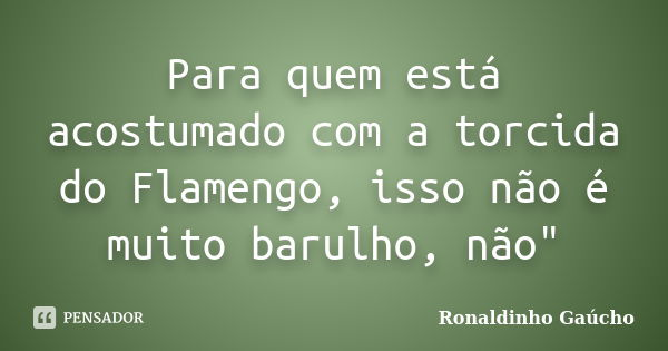 Para quem está acostumado com a torcida do Flamengo, isso não é muito barulho, não"... Frase de Ronaldinho Gaúcho.