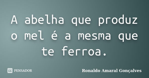 A abelha que produz o mel é a mesma que te ferroa.... Frase de Ronaldo Amaral Gonçalves.