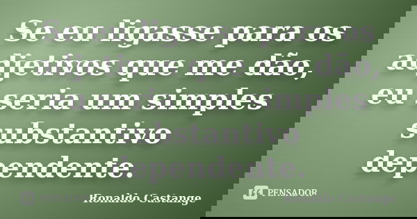 Se eu ligasse para os adjetivos que me dão, eu seria um simples substantivo dependente.... Frase de Ronaldo Castange.