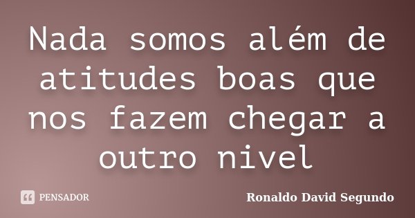 Nada somos além de atitudes boas que nos fazem chegar a outro nivel... Frase de Ronaldo David Segundo.