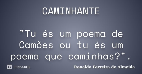CAMINHANTE "Tu és um poema de Camões ou tu és um poema que caminhas?".... Frase de Ronaldo Ferreira de Almeida.