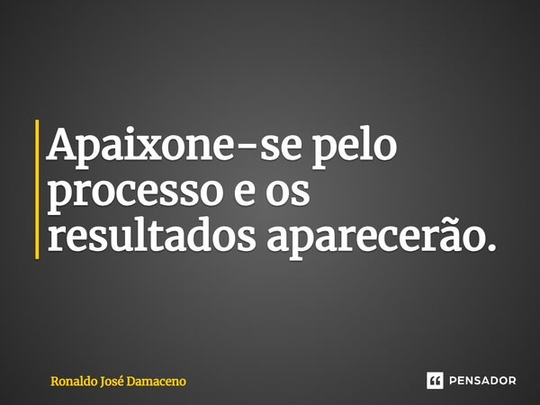 ⁠Apaixone-se pelo processo e os resultados aparecerão.... Frase de Ronaldo José Damaceno.