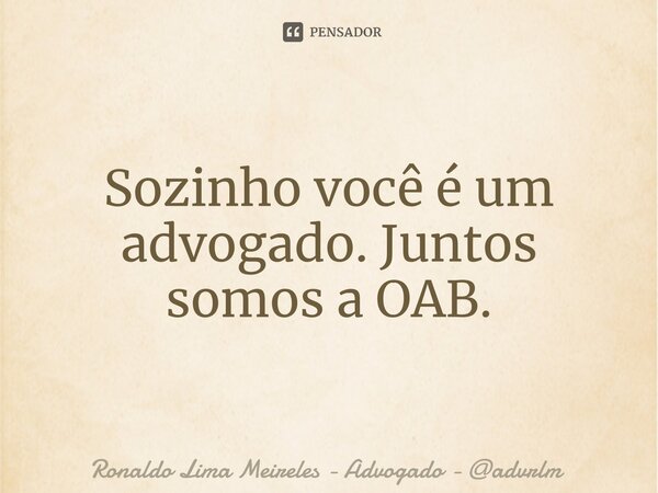 Sozinho você é um advogado. Juntos somos a OAB.... Frase de Ronaldo Lima Meireles - Advogado - advrlm.