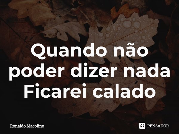 ⁠Quando não poder dizer nada
Ficarei calado... Frase de Ronaldo Macolino.