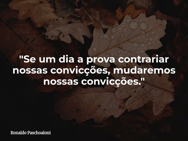 "Se um dia a prova contrariar nossas convicções, mudaremos nossas convicções."⁠... Frase de Ronaldo Paschoaloni.