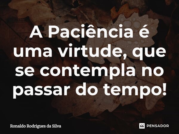 ⁠A Paciência é uma virtude, que se contempla no passar do tempo!... Frase de Ronaldo Rodrigues da Silva.