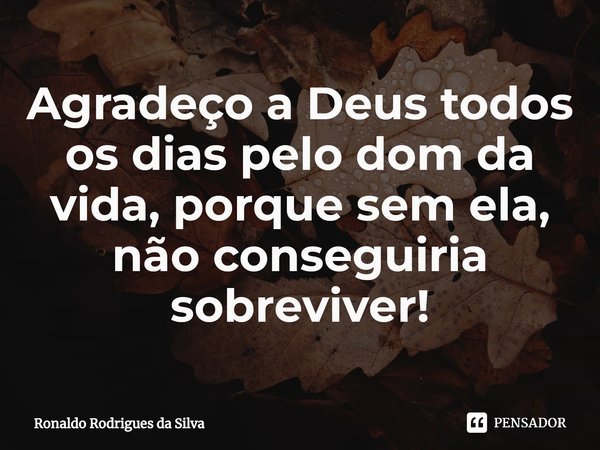 ⁠Agradeço a Deus todos os dias pelo dom da vida, porque sem ela, não conseguiria sobreviver!⁠... Frase de Ronaldo Rodrigues da Silva.