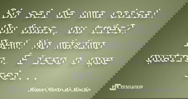 Só sei de uma coisa! Ou duas, ou três? Bem! No máximo quatro. É isso o que sei...... Frase de Ronei Porto da Rocha.