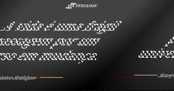 A vida é uma frágil passagem por um universo em mudança.... Frase de Roney Santos Rodrigues.