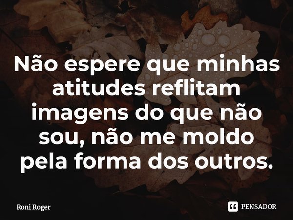 ⁠Não espere que minhas atitudes reflitam imagens do que não sou, não me moldo pela forma dos outros.... Frase de Roni Roger.