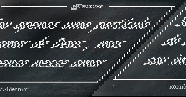 Sou apenas uma partícula do amor de Deus , mas sou imenso nesse amor... Frase de Ronildo Albertim.