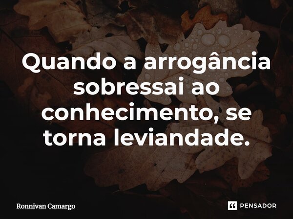 Quando a arrogância sobressai ao conhecimento, se torna leviandade.... Frase de Ronnivan Camargo.