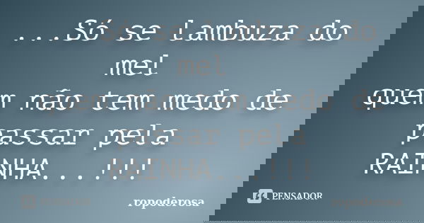 ...Só se lambuza do mel quem não tem medo de passar pela RAINHA...!!!... Frase de ropoderosa.