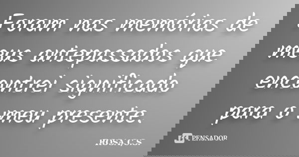 Foram nas memórias de meus antepassados que encontrei significado para o meu presente.... Frase de ROSA,C.S..