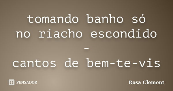 tomando banho só
no riacho escondido -
cantos de bem-te-vis... Frase de Rosa Clement.