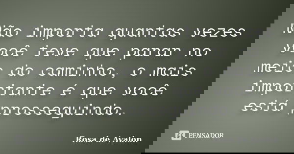 Não importa quantas vezes você teve que parar no meio do caminho, o mais importante é que você está prosseguindo.... Frase de Rosa de Avalon.