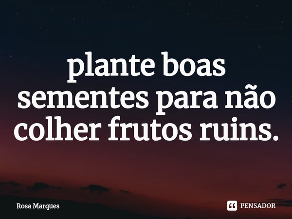 ⁠plante boas sementes para não colher frutos ruins.... Frase de Rosa Marques.