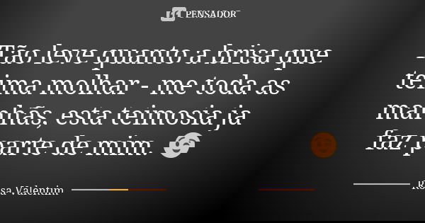 Tão leve quanto a brisa que teima molhar - me toda as manhãs, esta teimosia ja faz parte de mim. 😉... Frase de Rosa Valentim.
