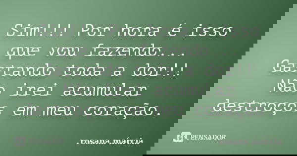 Sim!!! Por hora é isso que vou fazendo... Gastando toda a dor!! Não irei acumular destroços em meu coração.... Frase de rosana márcia.