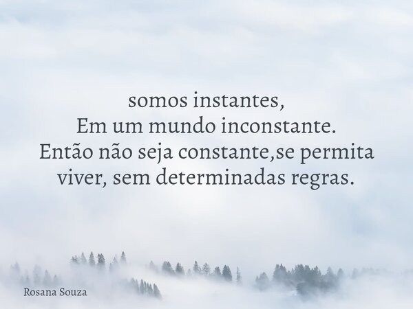 ⁠somos instantes, Em um mundo inconstante. Então não seja constante,se permita viver, sem determinadas regras.... Frase de Rosana Souza.