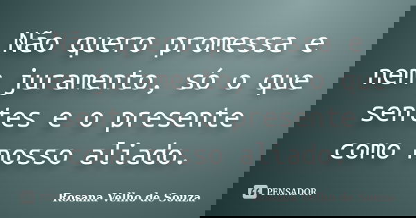 Não quero promessa e nem juramento, só o que sentes e o presente como nosso aliado.... Frase de Rosana Velho de Souza.