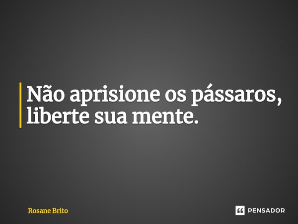 Não aprisione os pássaros, liberte sua mente.⁠... Frase de Rosane Brito.